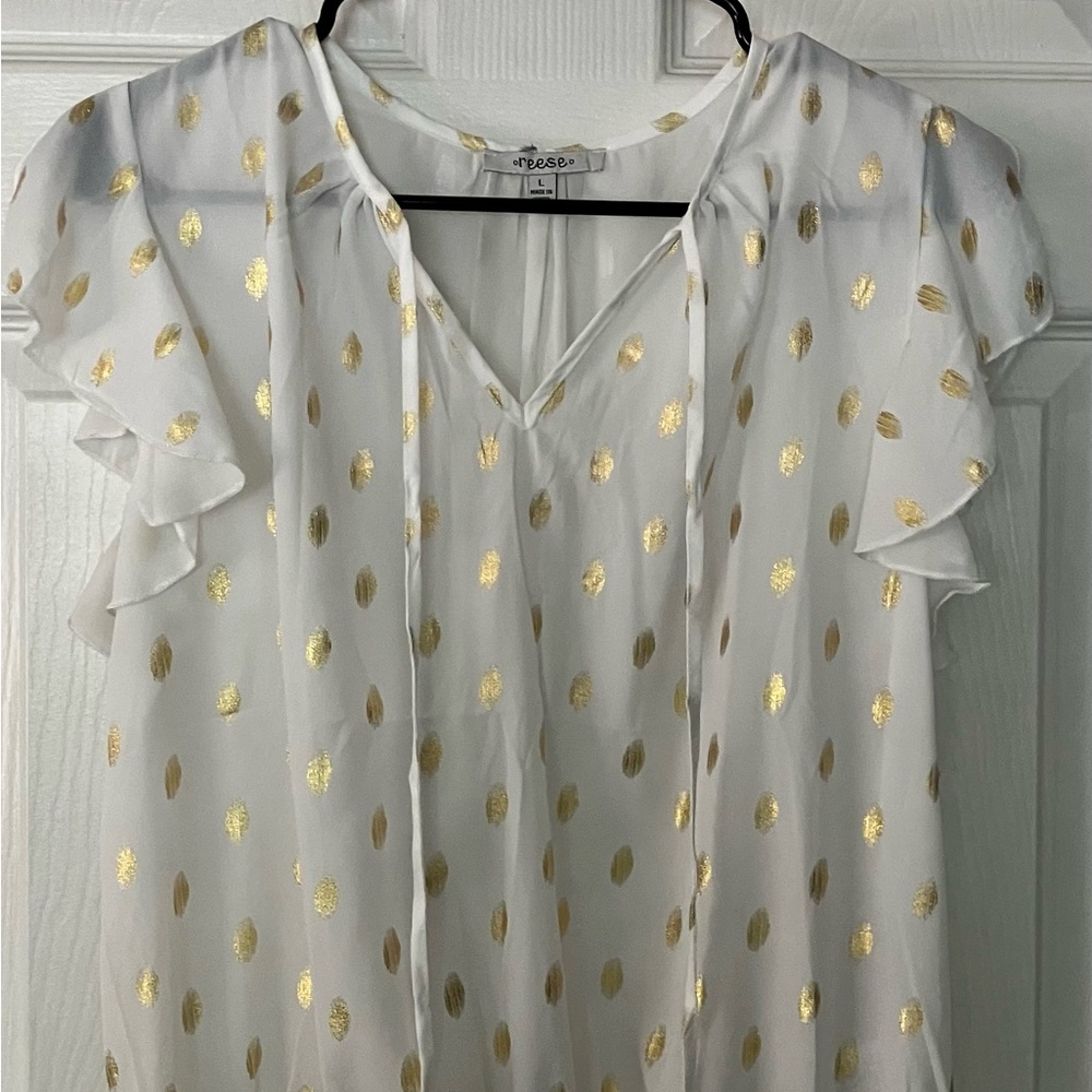 White Blouse with Gold Polka Dots